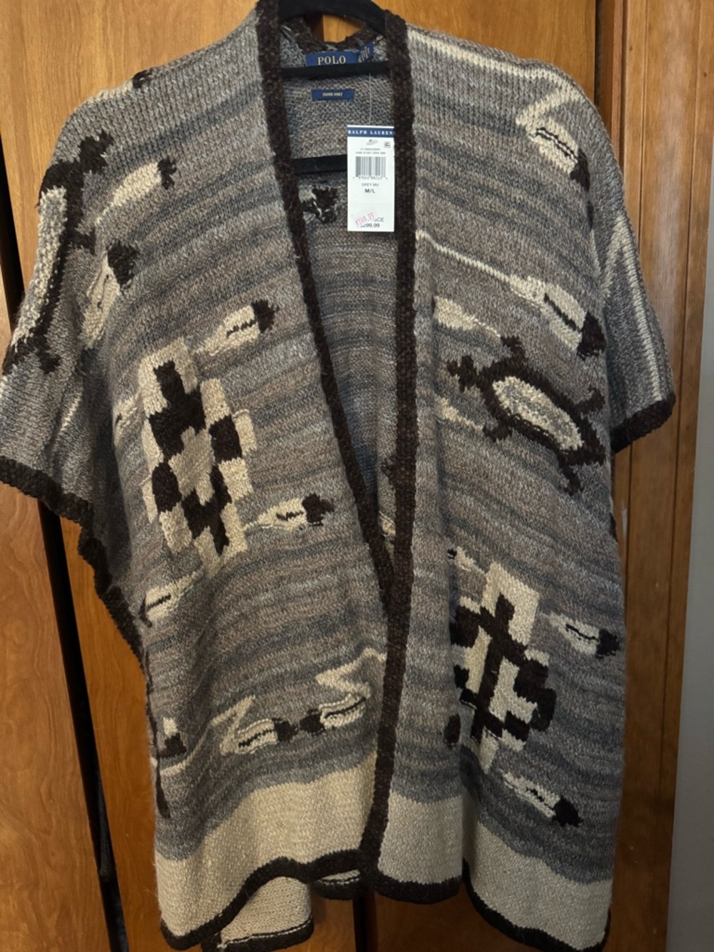 Ralph Lauren Gray Marled Hand-Knit Cardigan Shawl Poncho